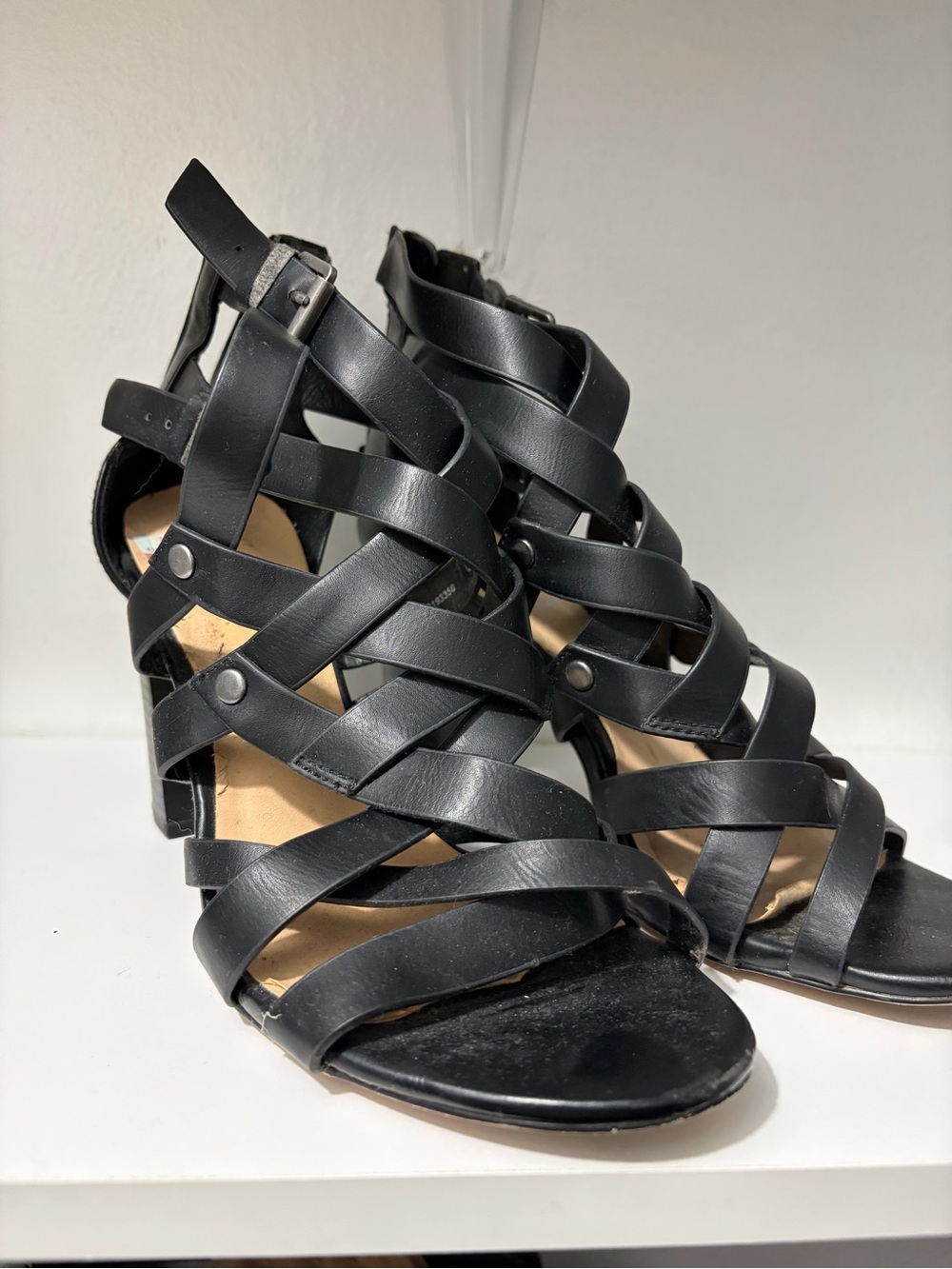 Black Strappy Gladiator Heeled Sandals - Women